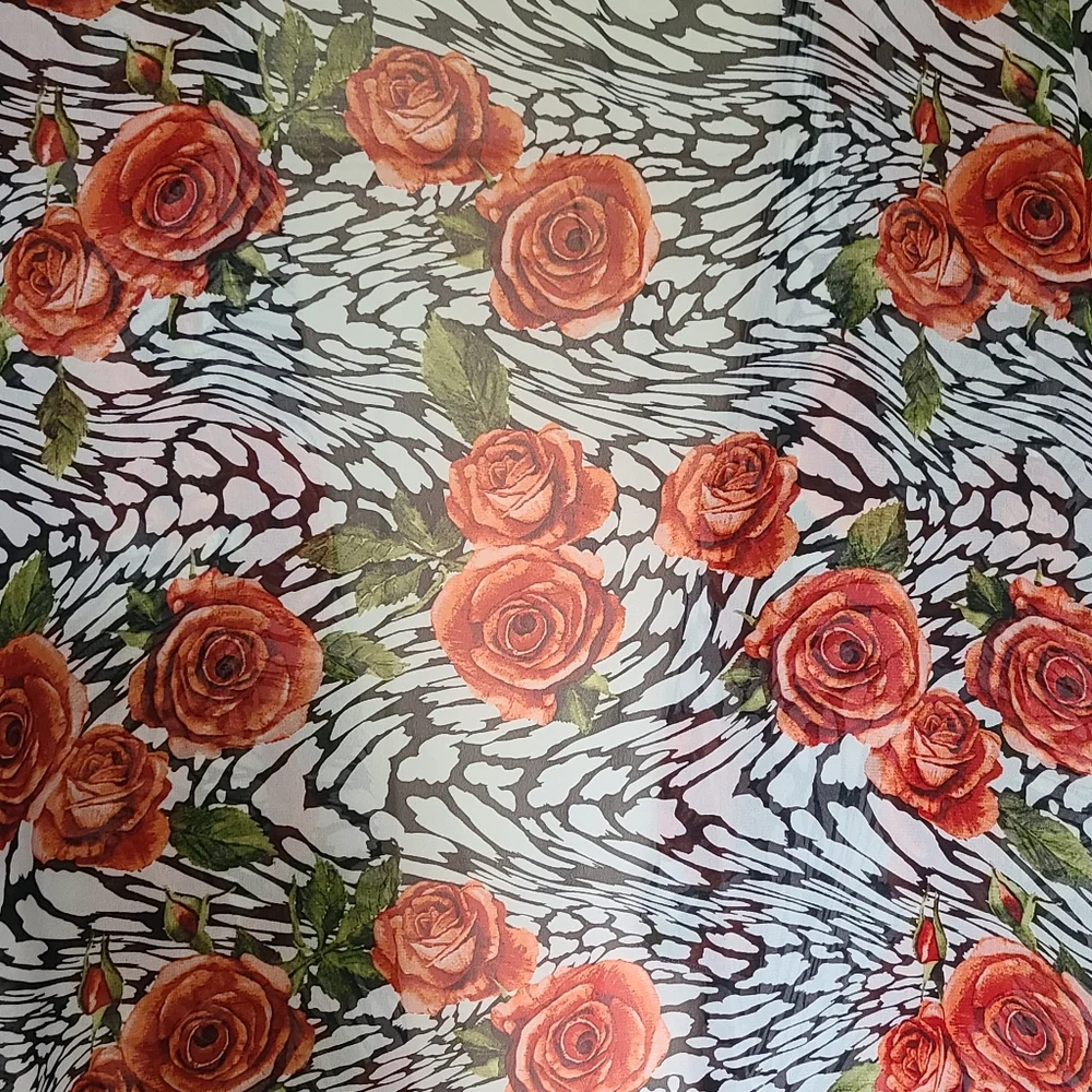 Sheer Kimono Red Roses Black & White Amazing Elegant Polyester Medium NWT Rare - Picture 2 of 5